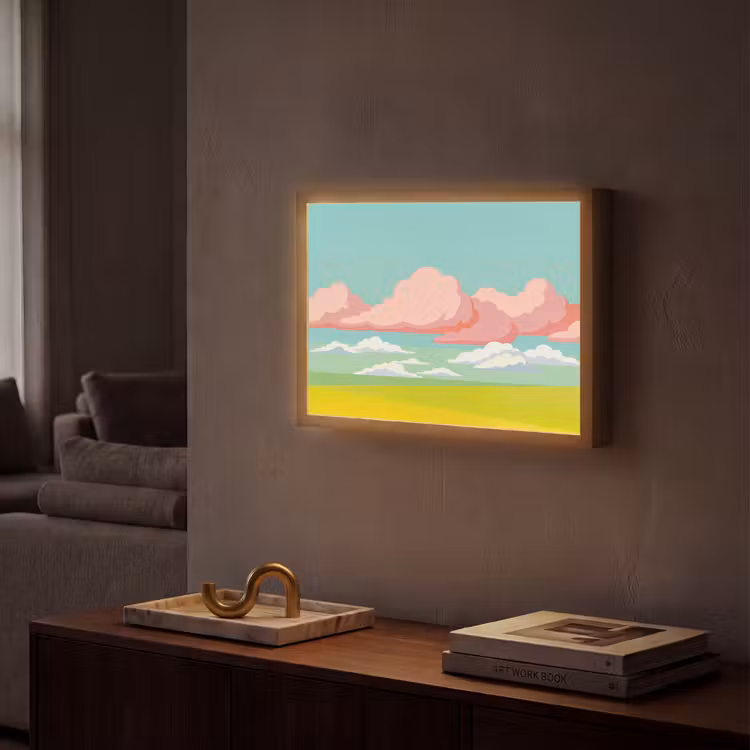 Wolken - Roze - Natuur - Modern - Pastel Light Box met batterij (Wandlamp) middel -sfeer1