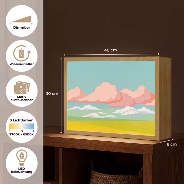 Wolken - Roze - Natuur - Modern - Pastel Light Box met batterij (Wandlamp) middel -USP_websiteoverzichtDE
