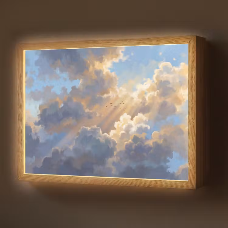 Wolken - Zonnestralen - Natuur - Abstract - Blauw Light Box met batterij (Wandlamp) middel -z3d_website