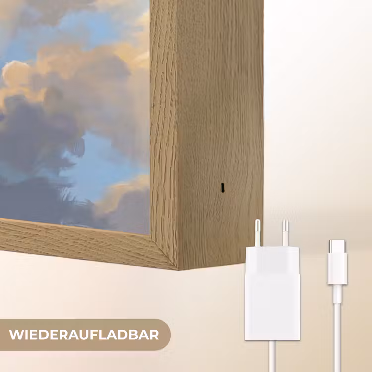 Wolken - Zonnestralen - Natuur - Abstract - Blauw Light Box met batterij (Wandlamp) middel -USP_websiteoplaadbaarDE
