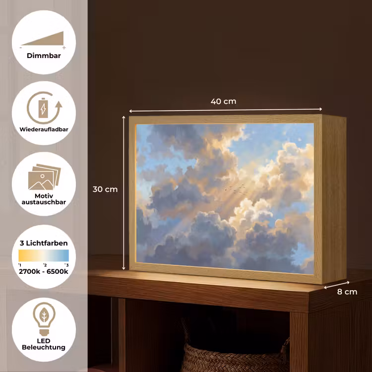 Wolken - Zonnestralen - Natuur - Abstract - Blauw Light Box met batterij (Wandlamp) middel -USP_websiteoverzichtDE