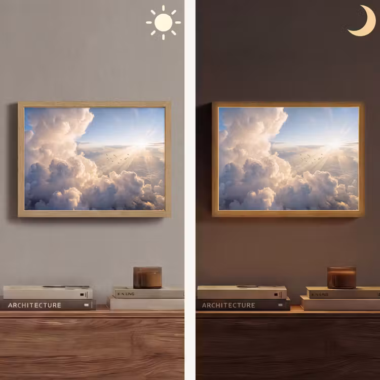 Wolken - Zonnestralen - Natuur - Wit Light Box met batterij (Wandlamp) middel -sfeer3