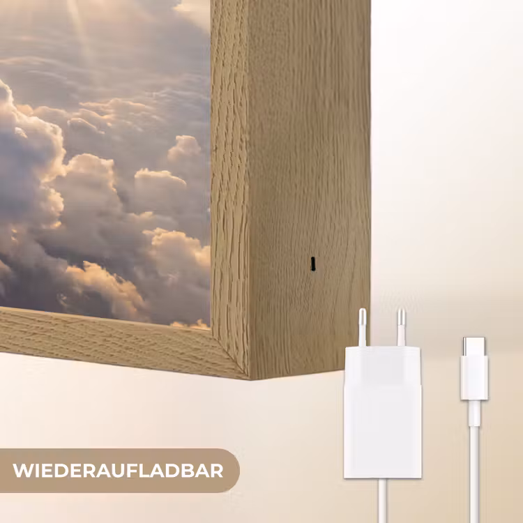 Wolken - Zonnestralen - Natuur - Wit Light Box met batterij (Wandlamp) middel -USP_websiteoplaadbaarDE