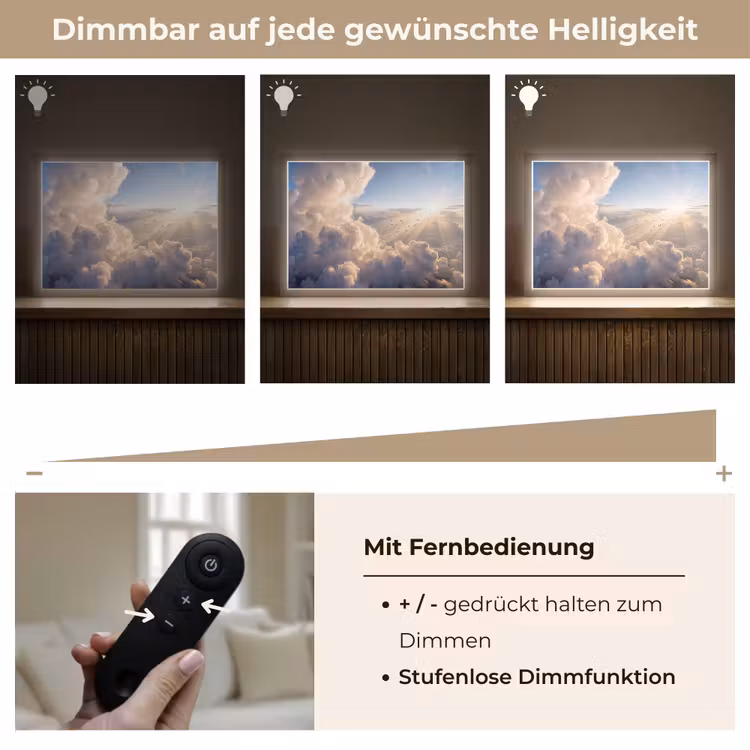 Wolken - Zonnestralen - Natuur - Wit Light Box met batterij (Wandlamp) middel -USP_dimbaarDE