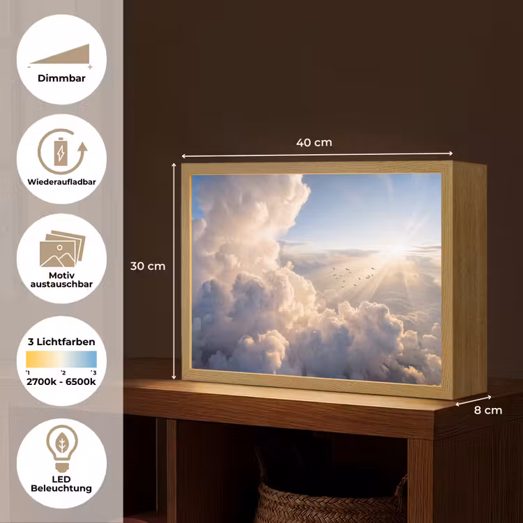 Wolken - Zonnestralen - Natuur - Wit Light Box met batterij (Wandlamp) middel -USP_websiteoverzichtDE