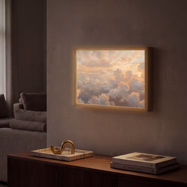 Wolken - Zonsondergang - Natuur - Abstract - Goud Light Box met batterij (Wandlamp) middel -sfeer1