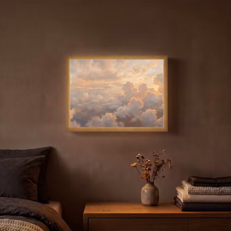 Wolken - Zonsondergang - Natuur - Abstract - Goud Light Box met batterij (Wandlamp) middel -sfeer4