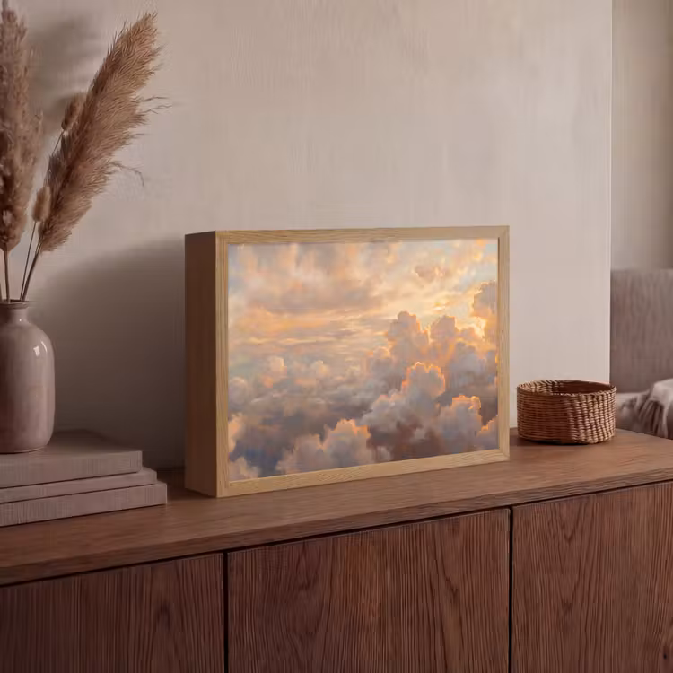 Wolken - Zonsondergang - Natuur - Abstract - Goud Light Box met batterij (Wandlamp) middel -sfeer2