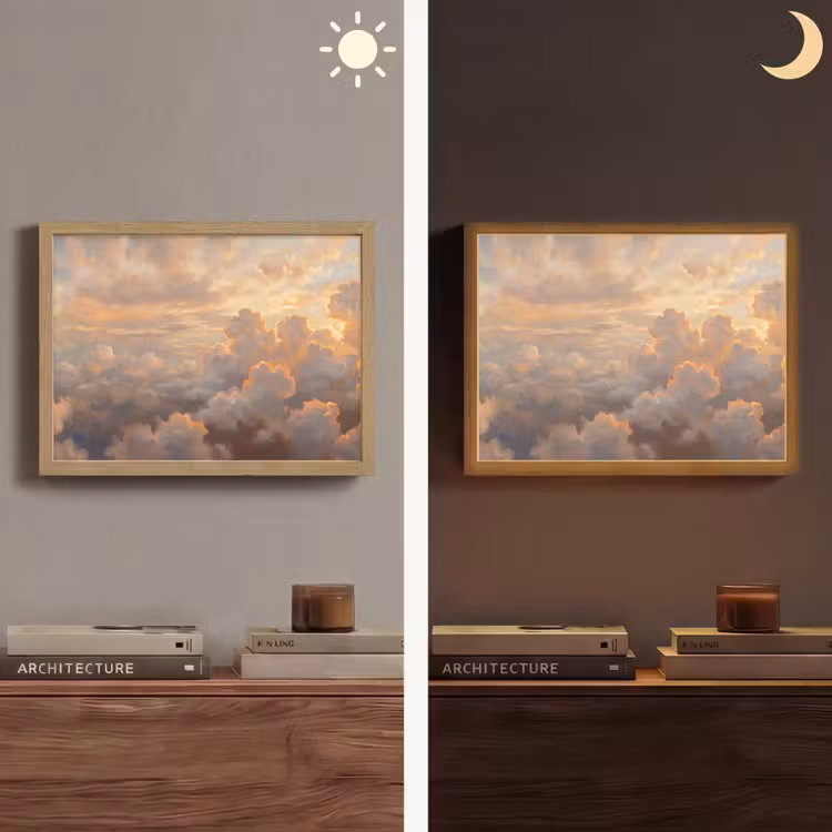 Wolken - Zonsondergang - Natuur - Abstract - Goud Light Box met batterij (Wandlamp) middel -sfeer3