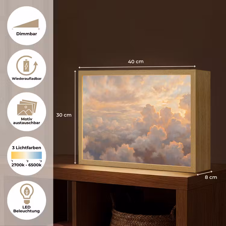 Wolken - Zonsondergang - Natuur - Abstract - Goud Light Box met batterij (Wandlamp) middel -USP_websiteoverzichtDE