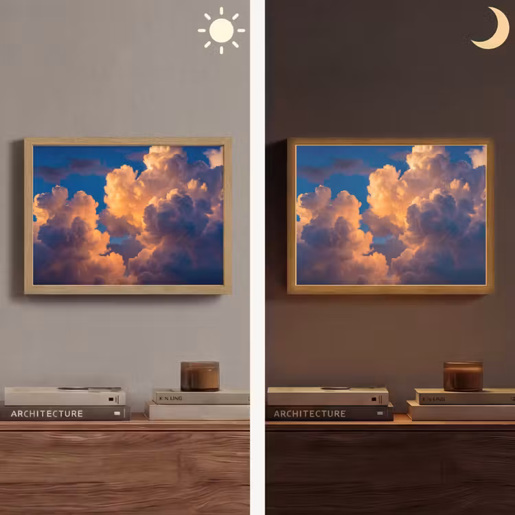 Wolken - Zonsondergang - Natuur - Oranje - Blauw Light Box met batterij (Wandlamp) middel -sfeer3
