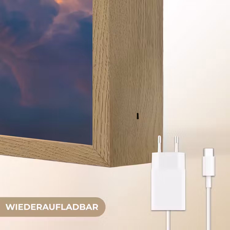 Wolken - Zonsondergang - Natuur - Oranje - Blauw Light Box met batterij (Wandlamp) middel -USP_websiteoplaadbaarDE