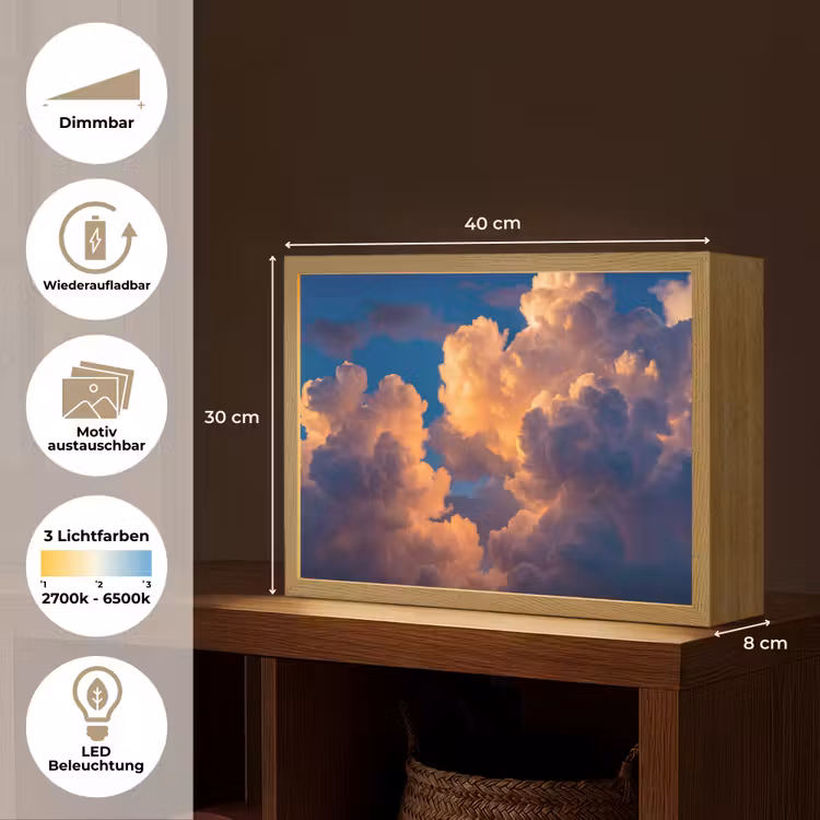 Wolken - Zonsondergang - Natuur - Oranje - Blauw Light Box met batterij (Wandlamp) middel -USP_websiteoverzichtDE