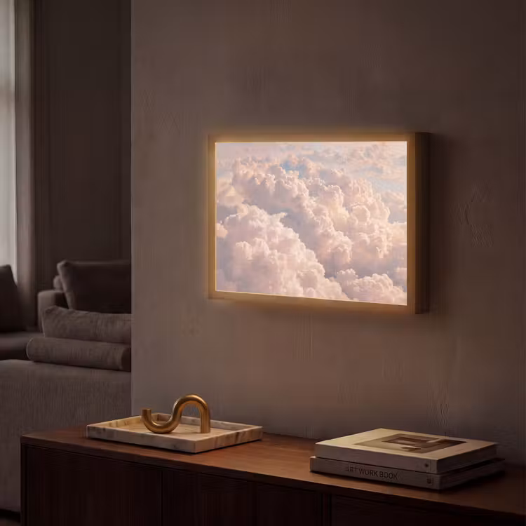 Wolken - Zonsondergang - Natuur - Pastel - Roze Light Box met batterij (Wandlamp) middel -sfeer1