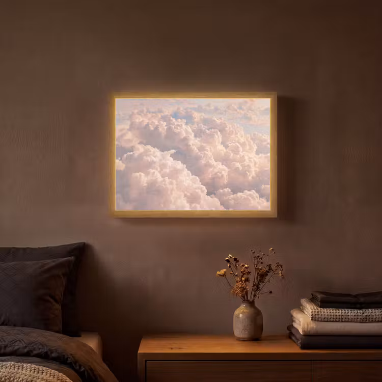 Wolken - Zonsondergang - Natuur - Pastel - Roze Light Box met batterij (Wandlamp) middel -sfeer4