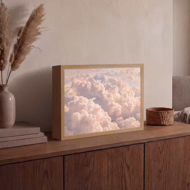 Wolken - Zonsondergang - Natuur - Pastel - Roze Light Box met batterij (Wandlamp) middel -sfeer2