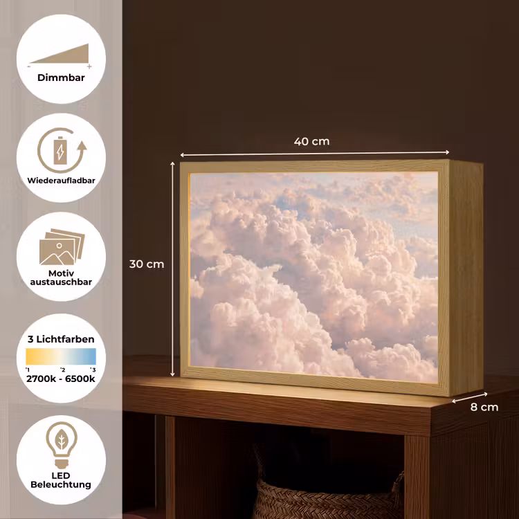 Wolken - Zonsondergang - Natuur - Pastel - Roze Light Box met batterij (Wandlamp) middel -USP_websiteoverzichtDE