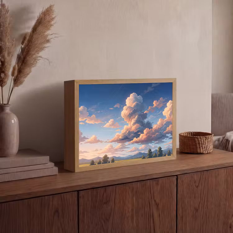 Wolken - Daghemel - Natuur - Illustratie - Oranje Light Box met batterij (Wandlamp) middel -sfeer2