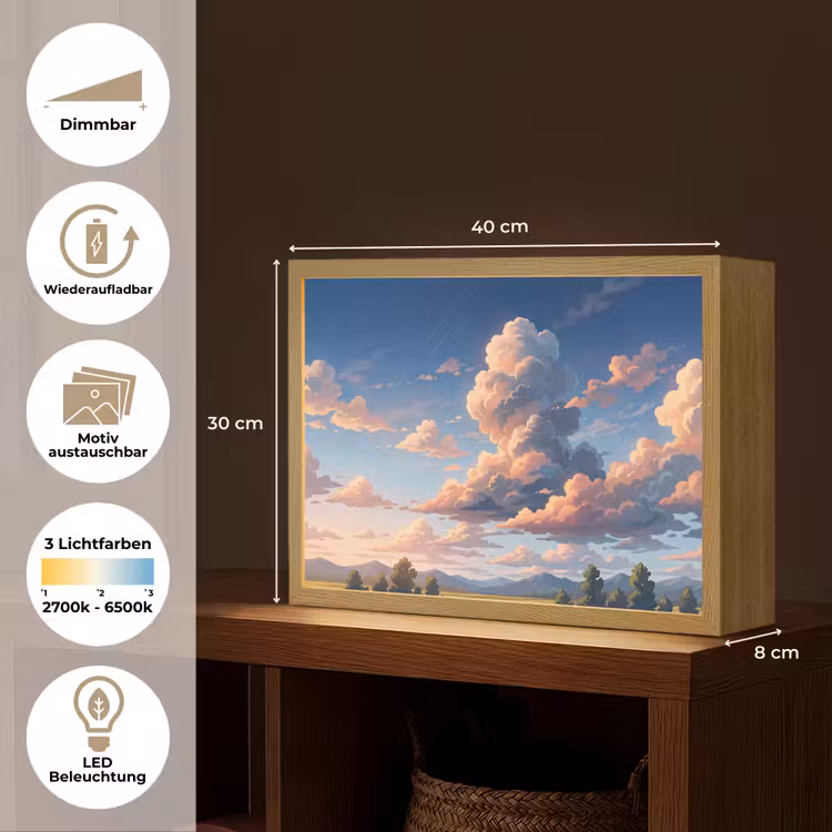 Wolken - Daghemel - Natuur - Illustratie - Oranje Light Box met batterij (Wandlamp) middel -USP_websiteoverzichtDE