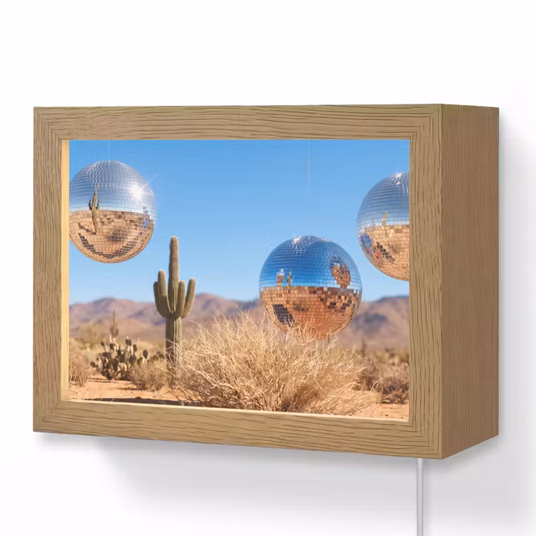 Lightbox - Wandleuchte - Wüste – Spiegelkugel – Kunst - Woestijn - Spiegelbal - Kunst Light Box met kabel (Wandlamp) klein