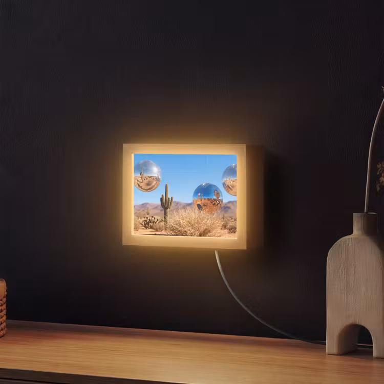 Lightbox - Wandleuchte - Wüste – Spiegelkugel – Kunst - Woestijn - Spiegelbal - Kunst Light Box met kabel (Wandlamp) klein