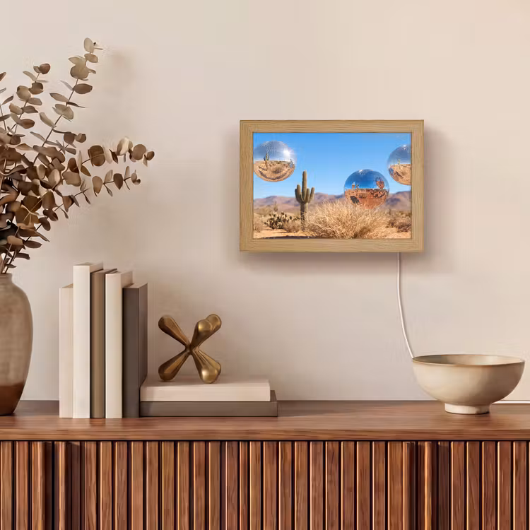Lightbox - Wandleuchte - Wüste – Spiegelkugel – Kunst - Woestijn - Spiegelbal - Kunst Light Box met kabel (Wandlamp) klein