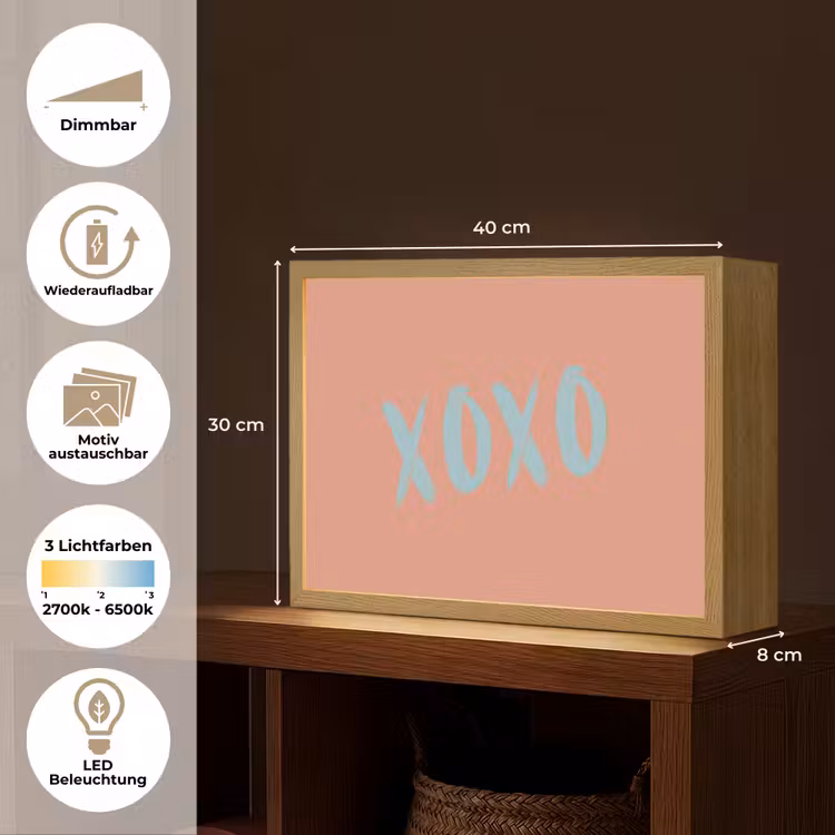 XOXO - Blauw - Perzikkleur Light Box met batterij (Wandlamp) middel -USP_websiteoverzichtDE