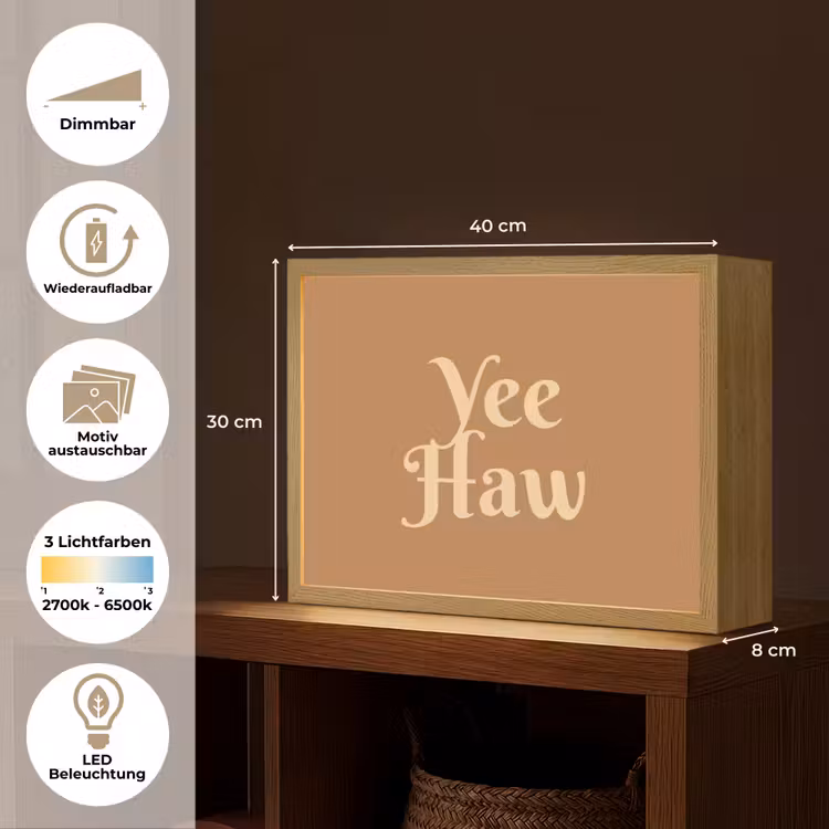 Yee haw - Bruin - Minimalistisch Light Box met batterij (Wandlamp) middel -USP_websiteoverzichtDE