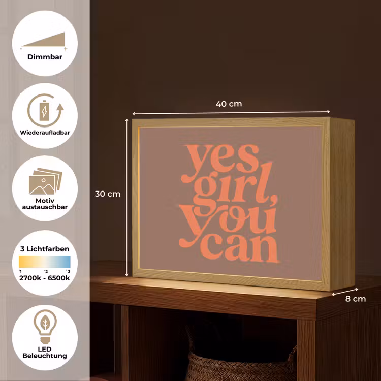 Yes girl you can - Oranje - Bruin Light Box met batterij (Wandlamp) middel -USP_websiteoverzichtDE