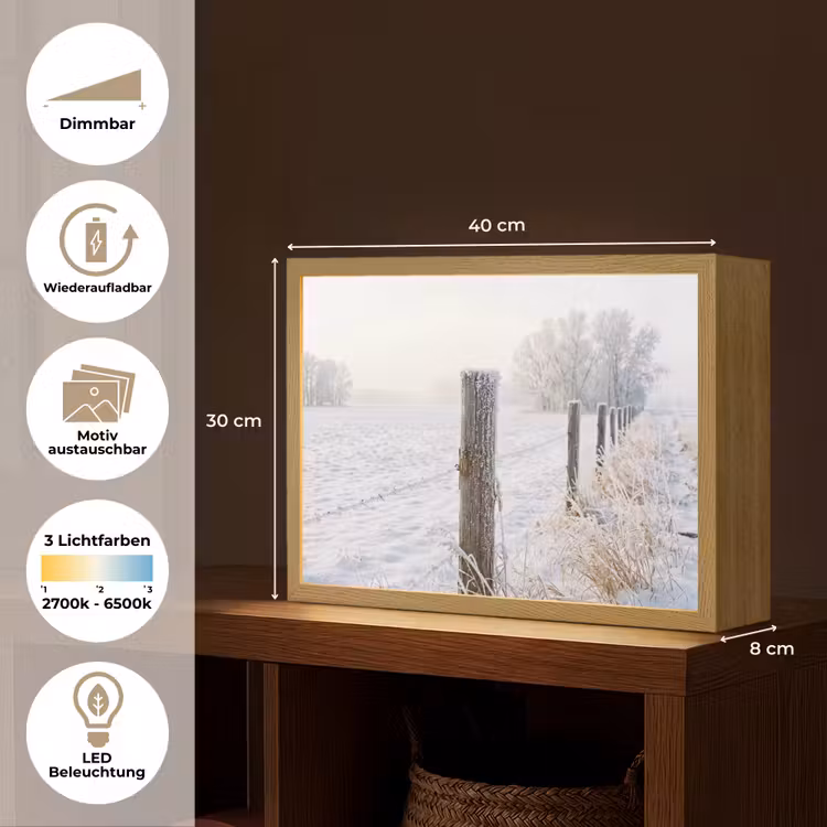 Hek - Sneeuw - Mist - Platteland - Nostalgisch Light Box met batterij (Wandlamp) middel -USP_websiteoverzichtDE