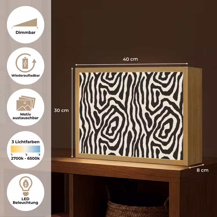 Zebra - Abstract - Zwart Light Box met batterij (Wandlamp) middel 907 -USP_websiteoverzichtDE