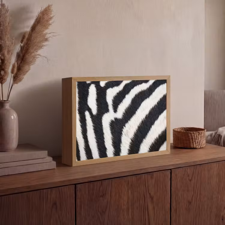 Zebra - Vacht - Klassiek - Zwart - Wit Light Box met batterij (Wandlamp) middel -sfeer2