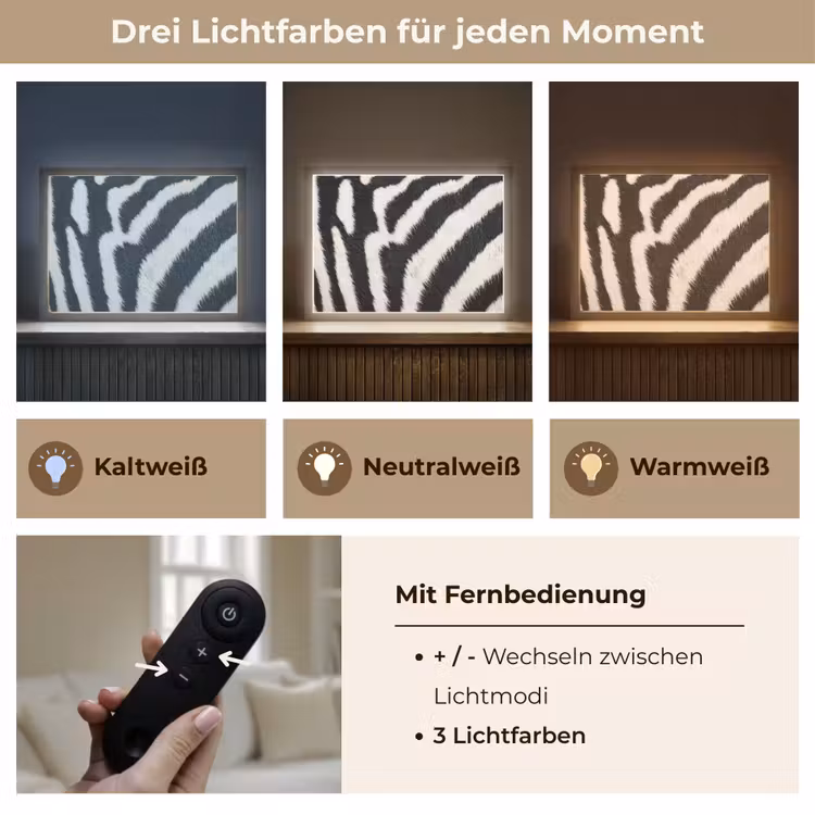 Zebra - Vacht - Klassiek - Zwart - Wit Light Box met batterij (Wandlamp) middel -USP_lichtkleurDE