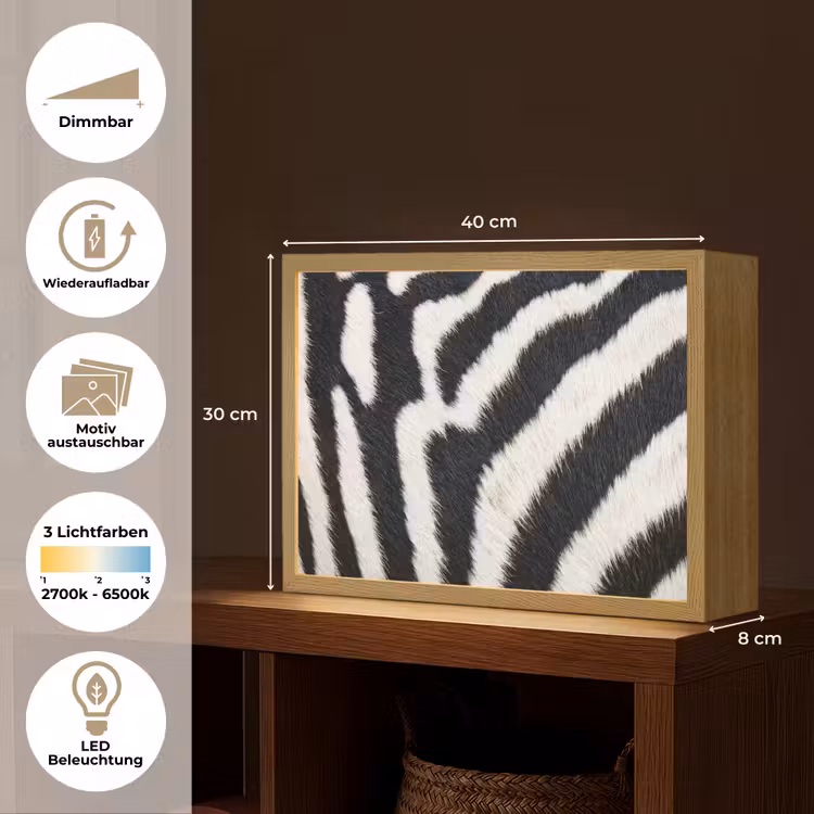 Zebra - Vacht - Klassiek - Zwart - Wit Light Box met batterij (Wandlamp) middel -USP_websiteoverzichtDE
