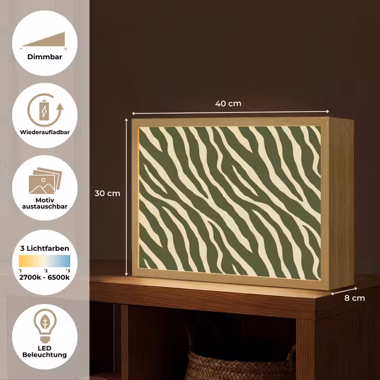 Zebra - Patroon - Groen Light Box met batterij (Wandlamp) middel 907 -USP_websiteoverzichtDE