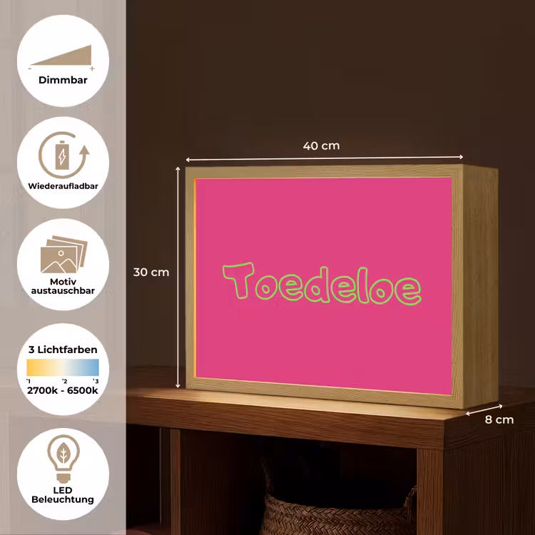 Toedeloe - Groen - Roze Light Box met batterij (Wandlamp) middel -USP_websiteoverzichtDE