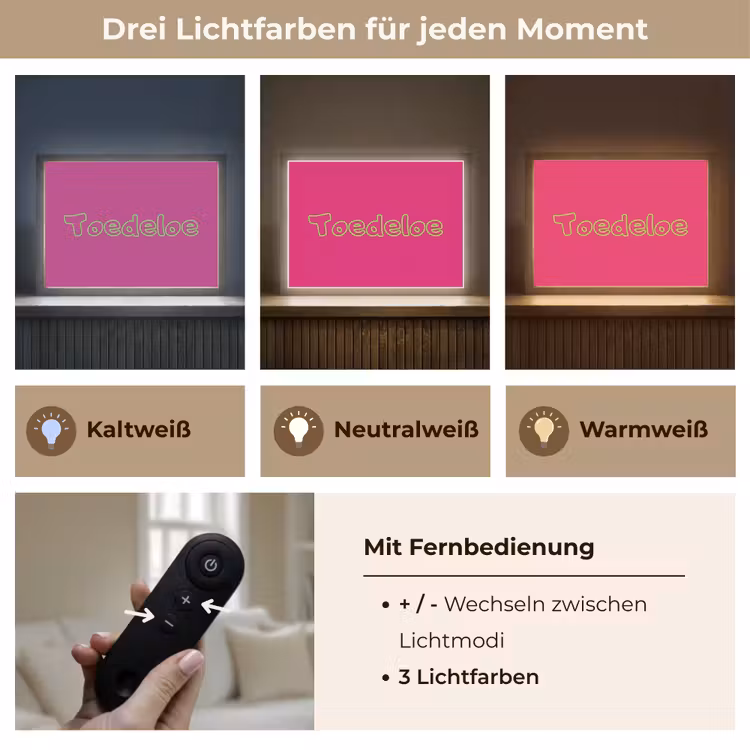 Toedeloe - Groen - Roze Light Box met batterij (Wandlamp) middel -USP_lichtkleurDE