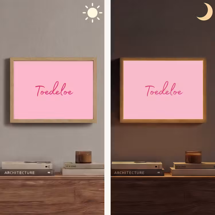 Toedeloe - Roze - Minimalistisch Light Box met batterij (Wandlamp) middel -sfeer3