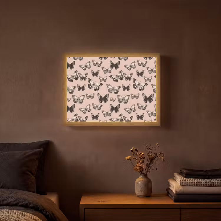 Tijdloos - Vlinders - Perzik Light Box met batterij (Wandlamp) middel 907 -sfeer4
