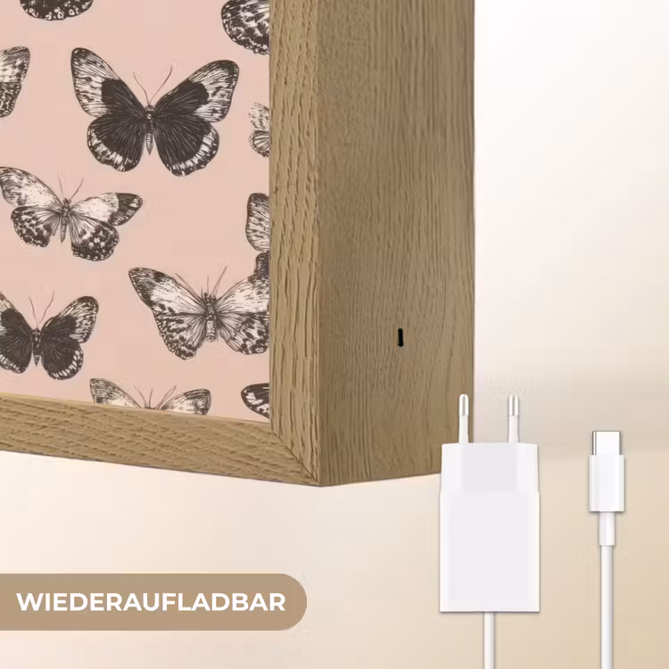 Tijdloos - Vlinders - Perzik Light Box met batterij (Wandlamp) middel 907 -USP_websiteoplaadbaarDE