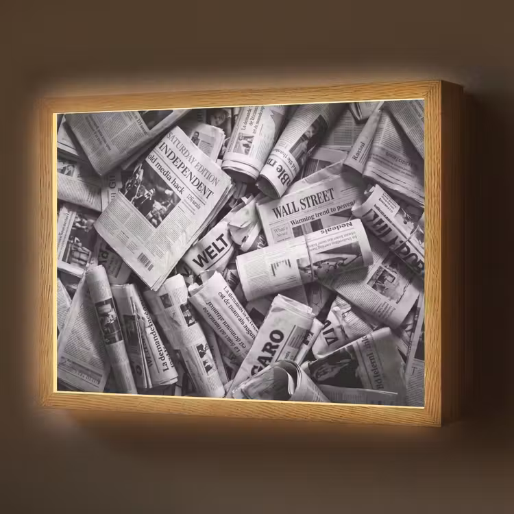 Krant - Stapel - Nieuws - Zwart-wit Light Box met batterij (Wandlamp) middel -z3d_website