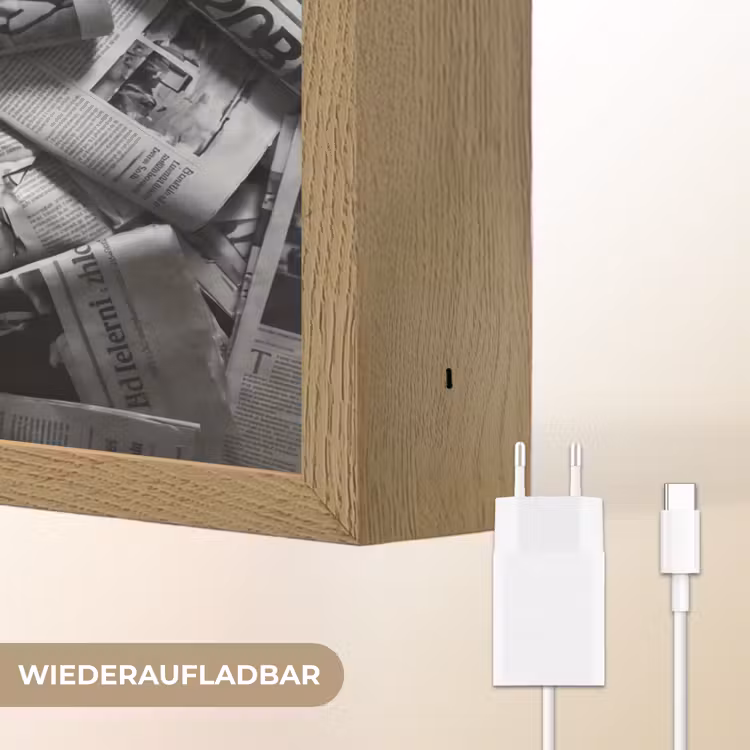 Krant - Stapel - Nieuws - Zwart-wit Light Box met batterij (Wandlamp) middel -USP_websiteoplaadbaarDE