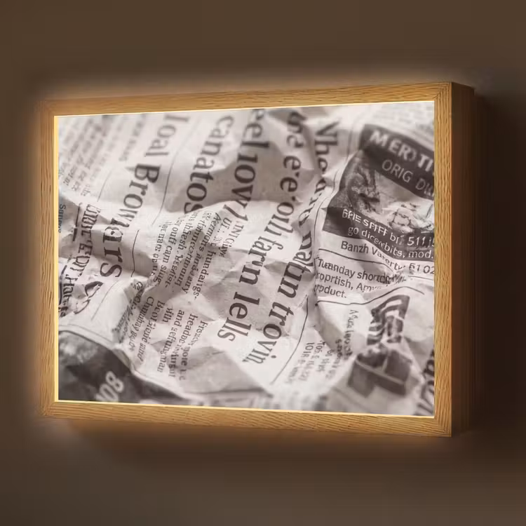 Krant - Gekreukeld - Textuur - Vintage - Zwart-wit Light Box met batterij (Wandlamp) middel -z3d_website