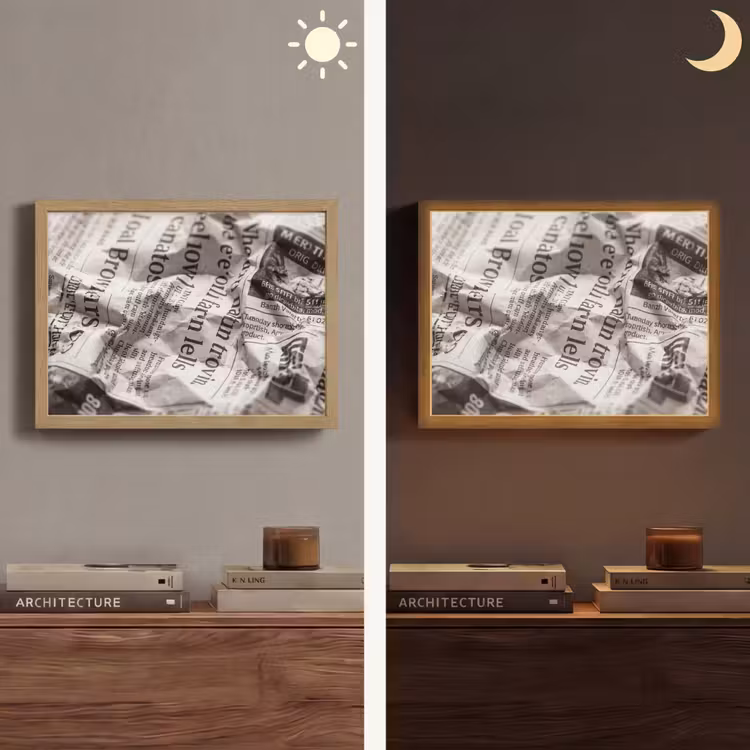 Krant - Gekreukeld - Textuur - Vintage - Zwart-wit Light Box met batterij (Wandlamp) middel -sfeer3