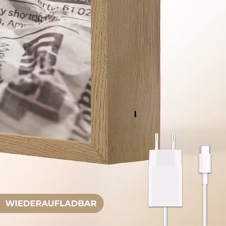 Krant - Gekreukeld - Textuur - Vintage - Zwart-wit Light Box met batterij (Wandlamp) middel -USP_websiteoplaadbaarDE