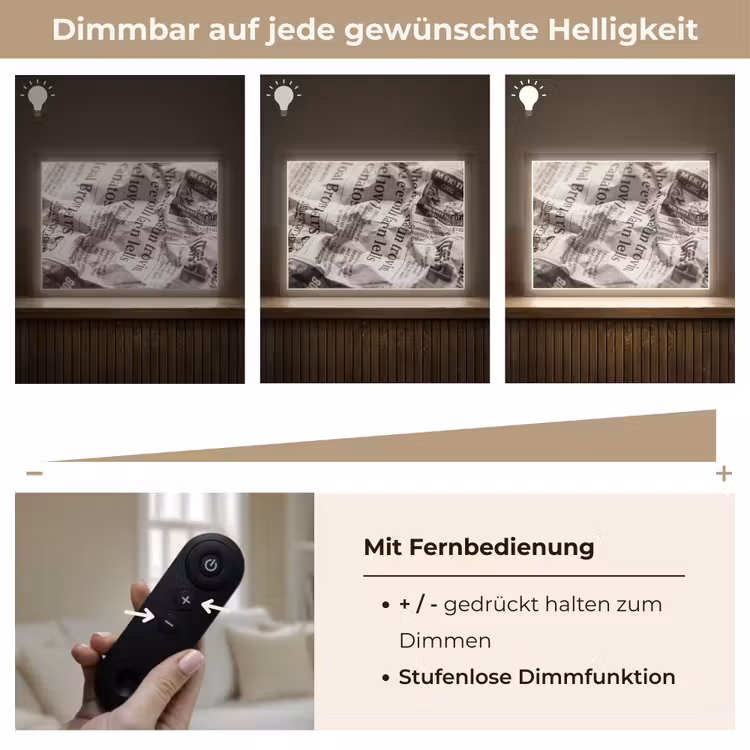 Krant - Gekreukeld - Textuur - Vintage - Zwart-wit Light Box met batterij (Wandlamp) middel -USP_dimbaarDE