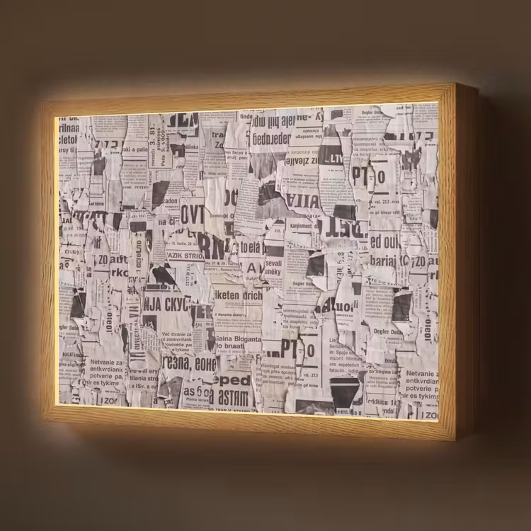 Krant - Gescheurd - Textuur - Abstract - Zwart-wit Light Box met batterij (Wandlamp) middel -z3d_website