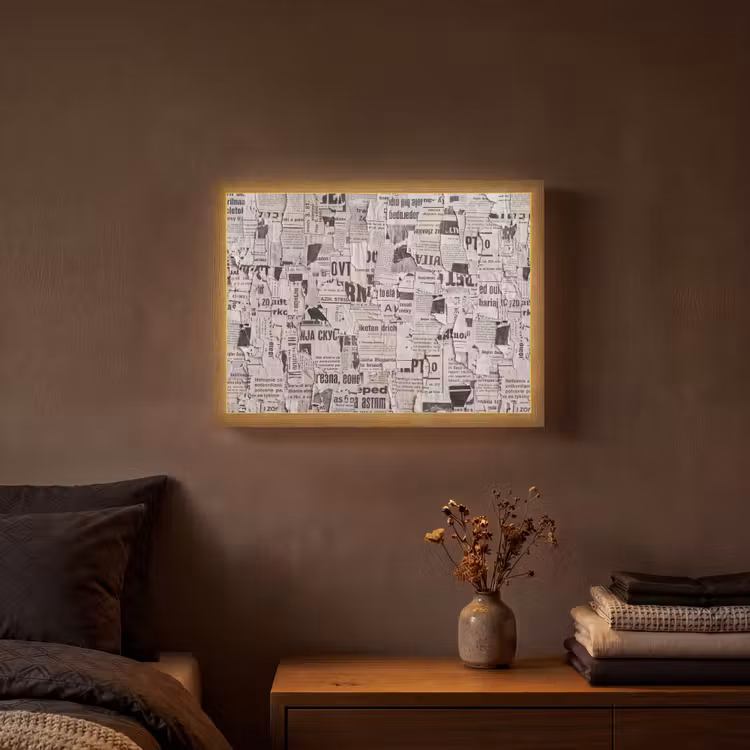 Krant - Gescheurd - Textuur - Abstract - Zwart-wit Light Box met batterij (Wandlamp) middel -sfeer4