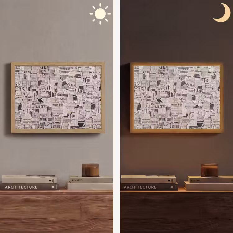 Krant - Gescheurd - Textuur - Abstract - Zwart-wit Light Box met batterij (Wandlamp) middel -sfeer3