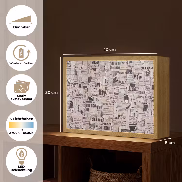 Krant - Gescheurd - Textuur - Abstract - Zwart-wit Light Box met batterij (Wandlamp) middel -USP_websiteoverzichtDE
